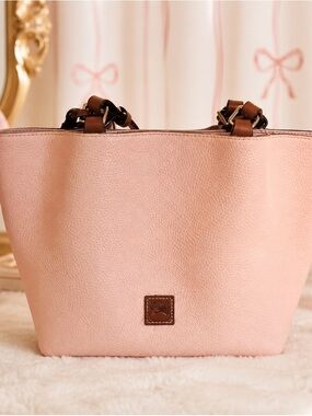 Dooney & Bourke Blush Pink Pebbled Leather Tote with Brown Trim
